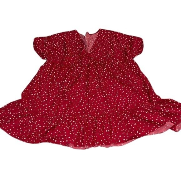 Red Polka Dot Womens Dress 7XL V-Neck Flowing Design Lightweight Polyester - Picture 1 of 6